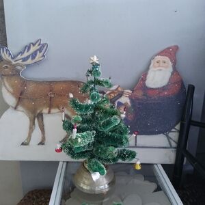 Vintage Bottle Brush Christmas Tree: Glass Candles & Pinecones Paper Mache Bells